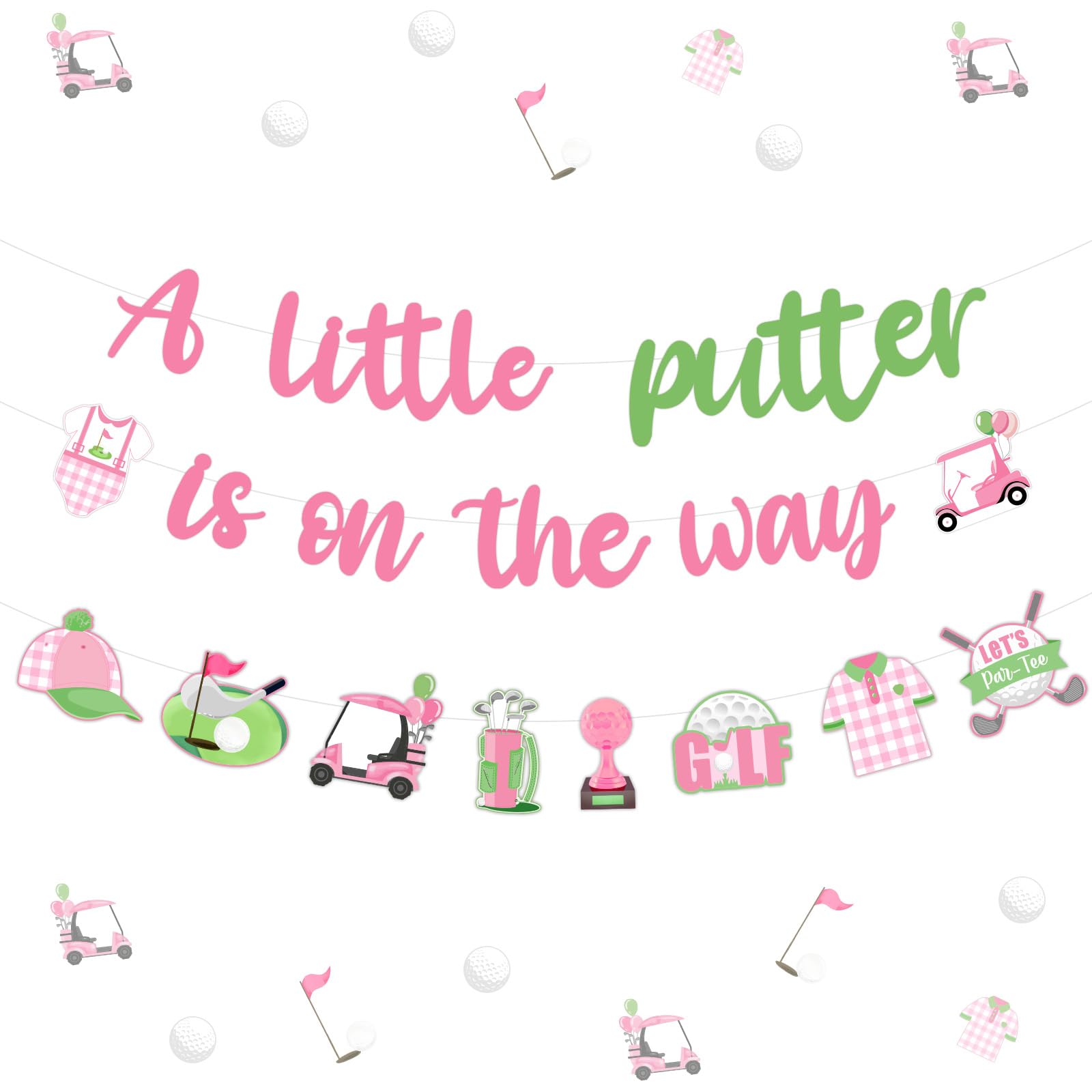 Golf Baby Shower Decorations for Girls A Little Putter Is On the Way Banner Garland Pink Golf Let's Par-tee Party Supplies for Sports Baby Shower Gender Reveal Decor