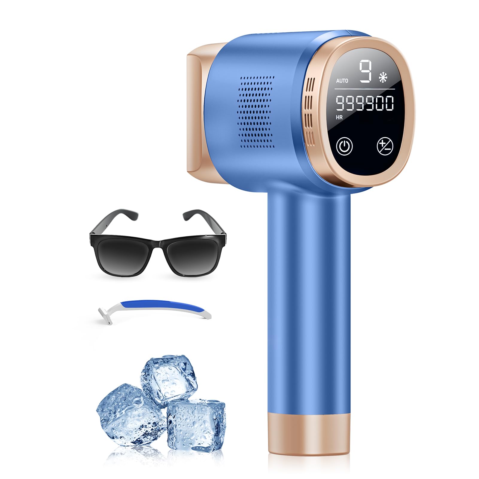21J Depiladora Laser con Función de Refrigeración, 600-1200NM Depiladora Luz Pulsada con 9 Niveles de Energía, Pantalla Táctil LCD para Mujer y Hombre, Bikini, Axilas, Cara, Cuerpo Azul