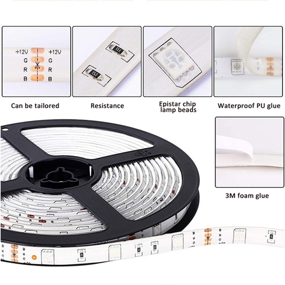 Tiras Luces Led Con Mando A Distancia Luces Led Bluetooth Doble Control Con Mando A Distancia Por Infrarrojos Y Aplicaciones Bluetooth Múltiples Modos Cambio Luz Ambiental Fondo De TV(Waterproof,10m 3