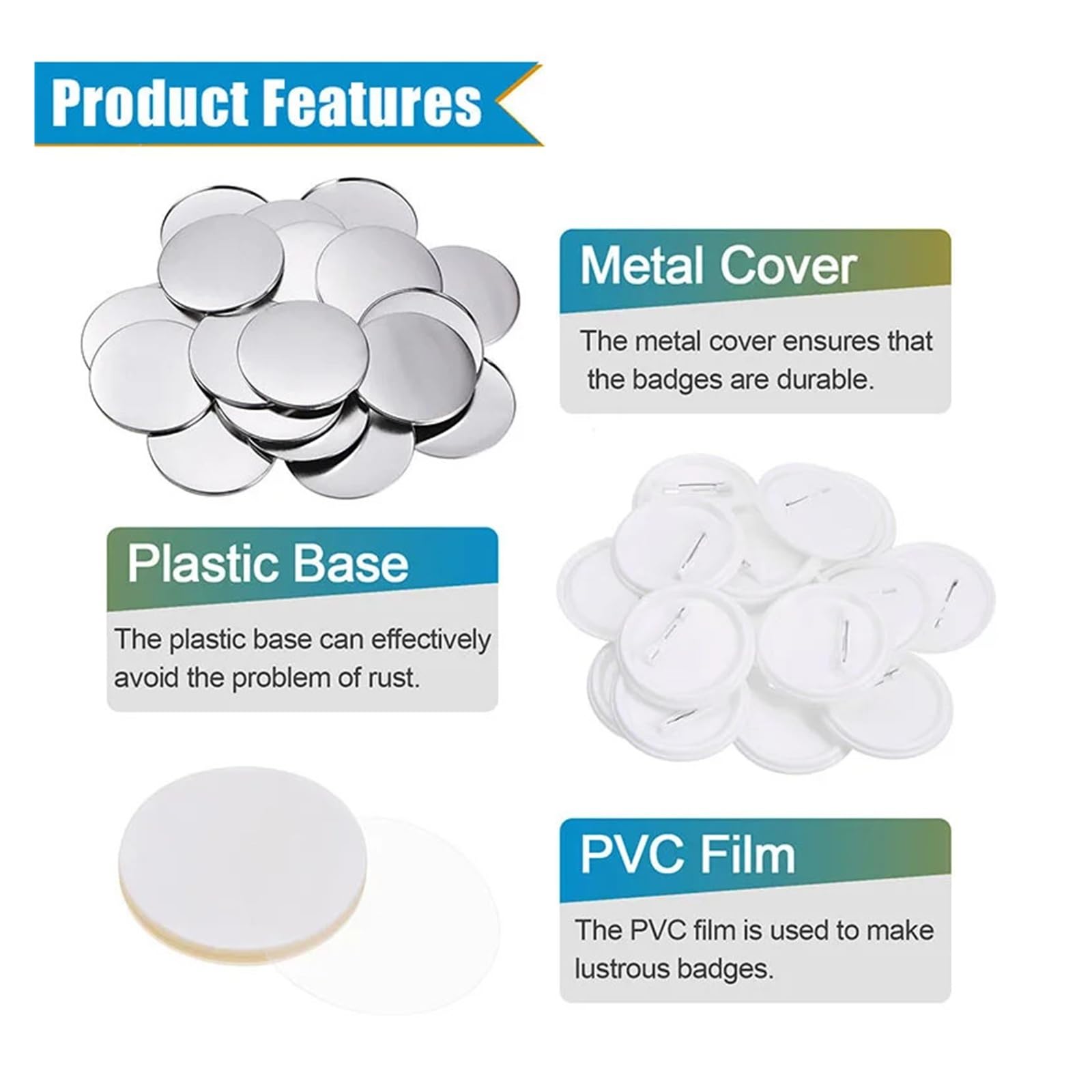 Lot de 100/200 pièces de badges vierges, fournitures for la fabrication de boutons, 25 mm, 32 mm, 37 mm, 44 mm, 50 mm, 58 mm, 75 mm Compatible(100Set 58mm)