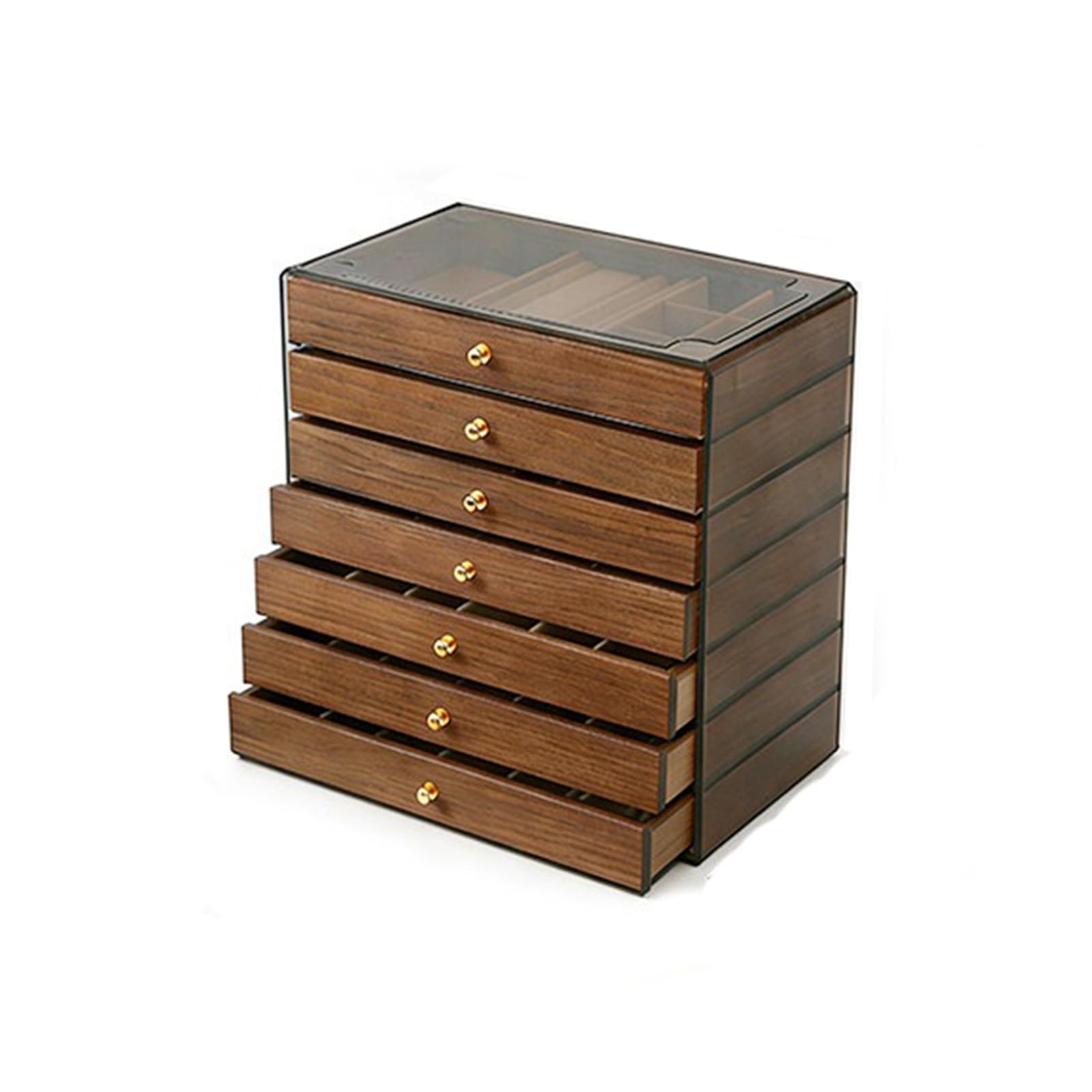 CLQYXRMVC Jewelery Box 7-layer Walnut Wood Grain Jewelry Box Multi-layer Drawer Type Large Capacity Storage Case With Transparent Lid Jewellry Organizer Case