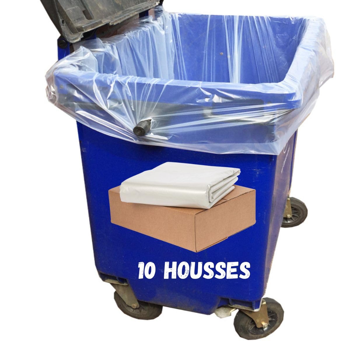 Lot de 10 housses conteneur transparentes – Poubelles 1000L – PEBD REC 30 microns – Fabrication européenne – Protection hygiénique poubelles copropriété, commerces et entreprises (1100 LITRES)