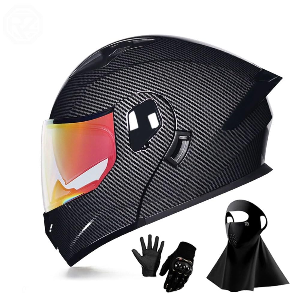Ragopilen P17 Helmet, Full Face Motorcycle Helmet Approved 2 Visors Black Night Vision Adult Kids M-2Xl 3Pcs(,L(57-58Cm))