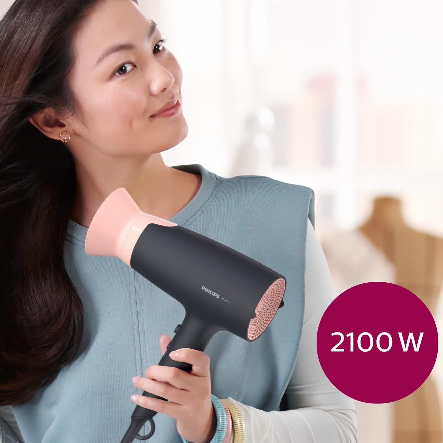 Seche Cheveux PHILIPS BHD350/10 Séries 3000 - 2100W - 6 combinaisons vitesse/T - Fonction ionique - ThermoProtect
