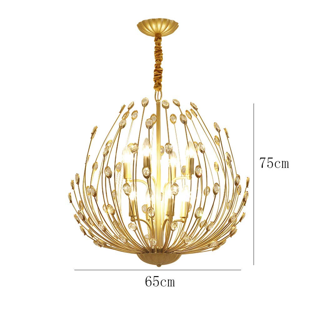 K9 Crystal Raindrop żyrandol, nowoczesna lampa wisząca w stylu industrialnym ze złotym żelazem do jadalni, łazienki, sypialni i salonu, 6 złotych świateł, pamiątkowa wizja