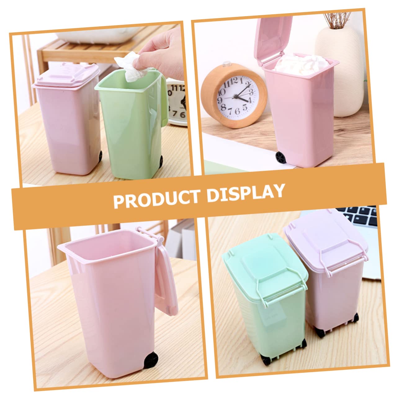 OFFSCH 2pcs Mini Trash Can Garbage Can for Kitchen Desk Trash Can Pink Kitchen Pink with Lid Small Bin Small Trash Bin Trashcan Mini Trashcan Litter - Image 4