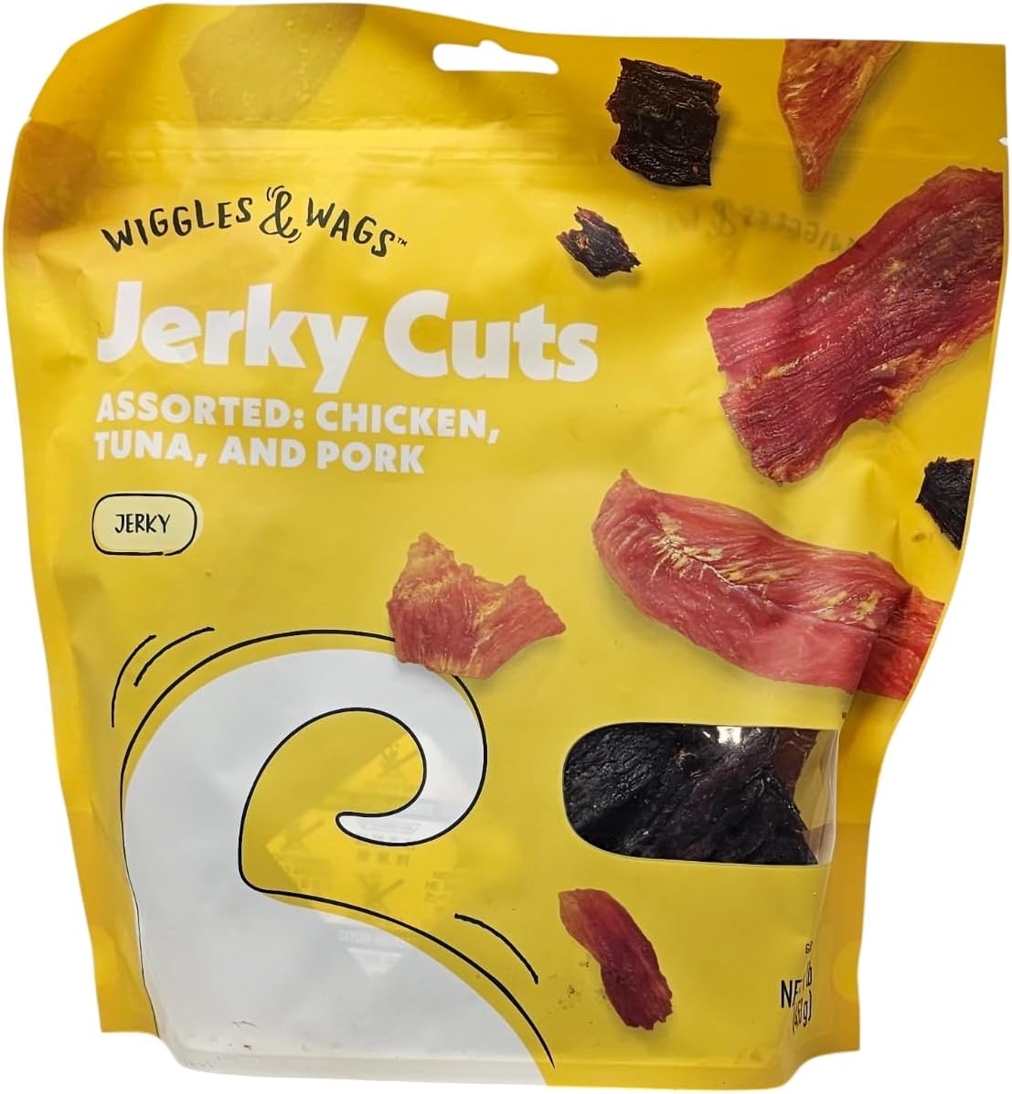 Wiggles & Wags Jerky Cuts Assorted Chicken, Tuna and Pork Dog Treats, 1 Pound Bag