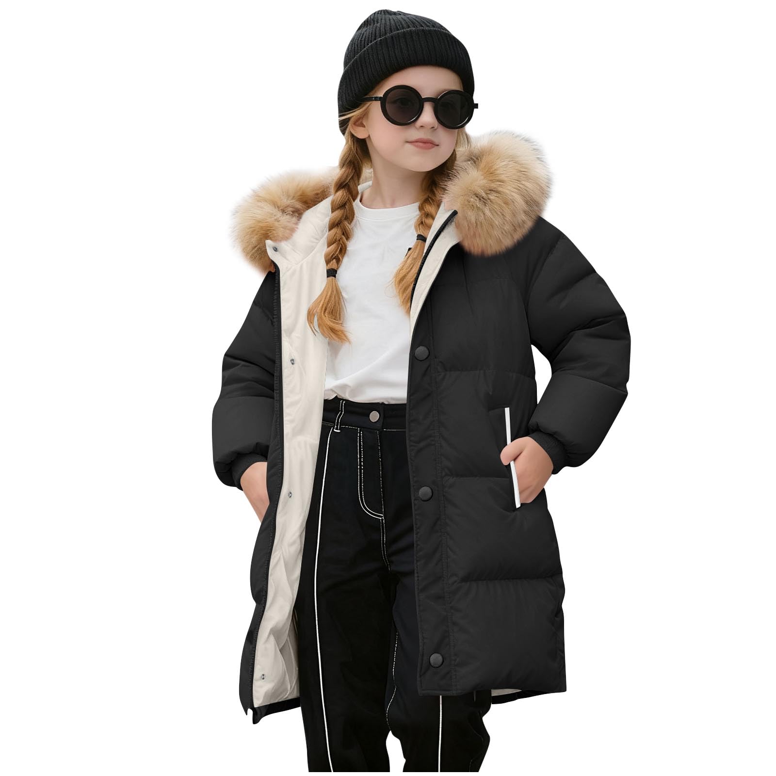 Kids Girls Winter Long Padded Coat Hooded Puffer Jacket With Hood Thicken Down Coats Bodywarmer Parka Peacoat School Outfits Outerwear Cold Weather 2-11 Years