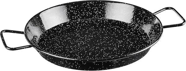 Padella per Spaghetti all'Assassina in Ferro Smaltato, Tegame Tradizionale Stile Paella, Nero con Puntini Bianchi, con Manici (36 cm)
