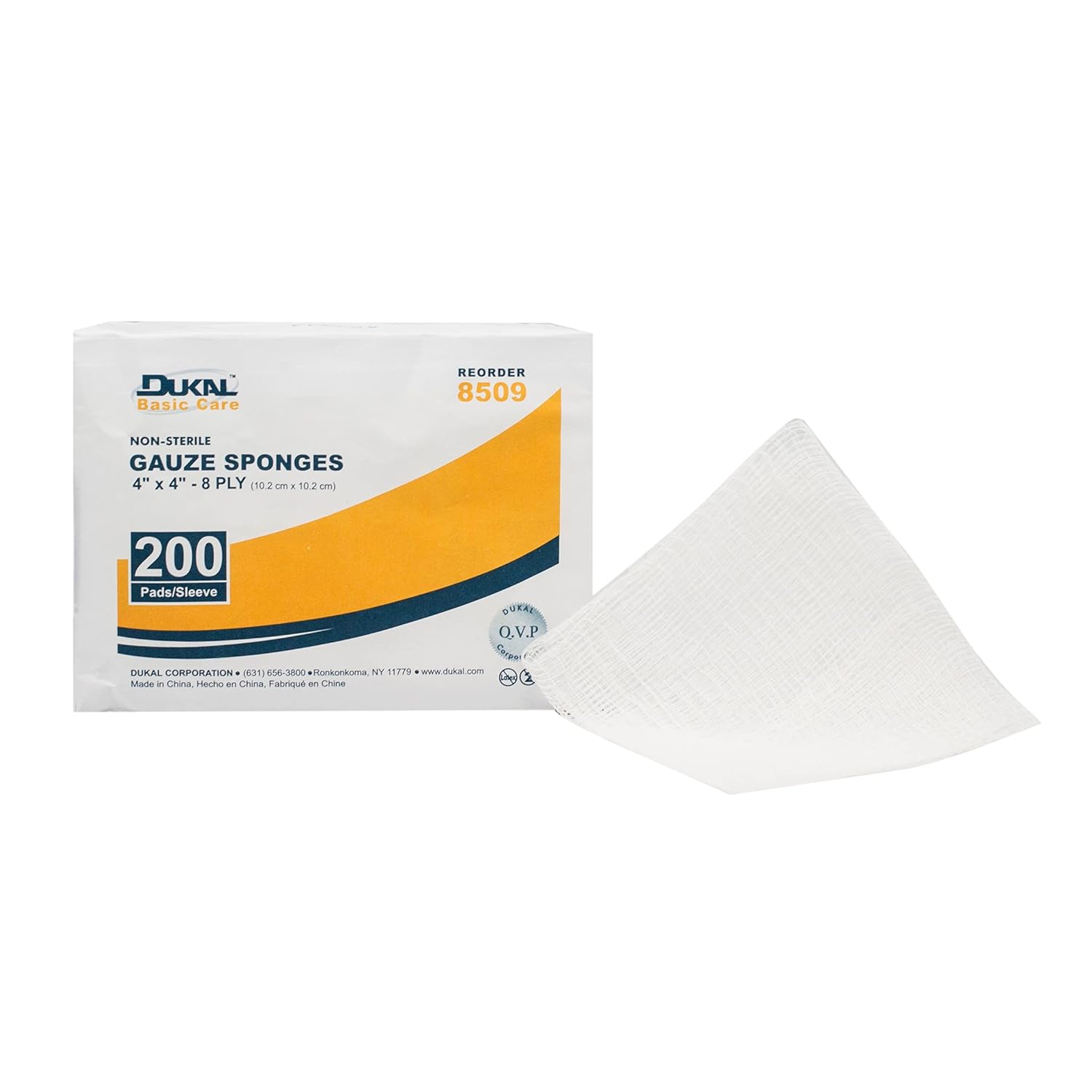Dukal 8509 Gauze Sponge, 8-Ply, Non Sterile, Basic, 4" x 4", Pack of 4000