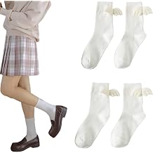 JAHER 2 Pairs 3D Angel Wings Women Socks, Lovely Lolita Style Socks Sweet Angel Wings Crew Socks