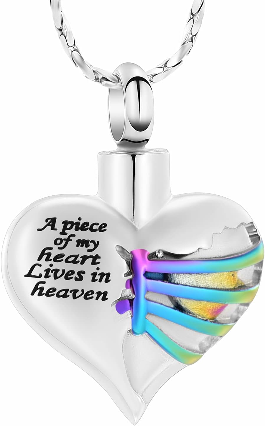 Imrsanl Heart Cremation Urn Necklace Pendant for Human Ashes - A Piece of My Heart Lives in Heaven Memorial Keepsakes Cremation Jewelry