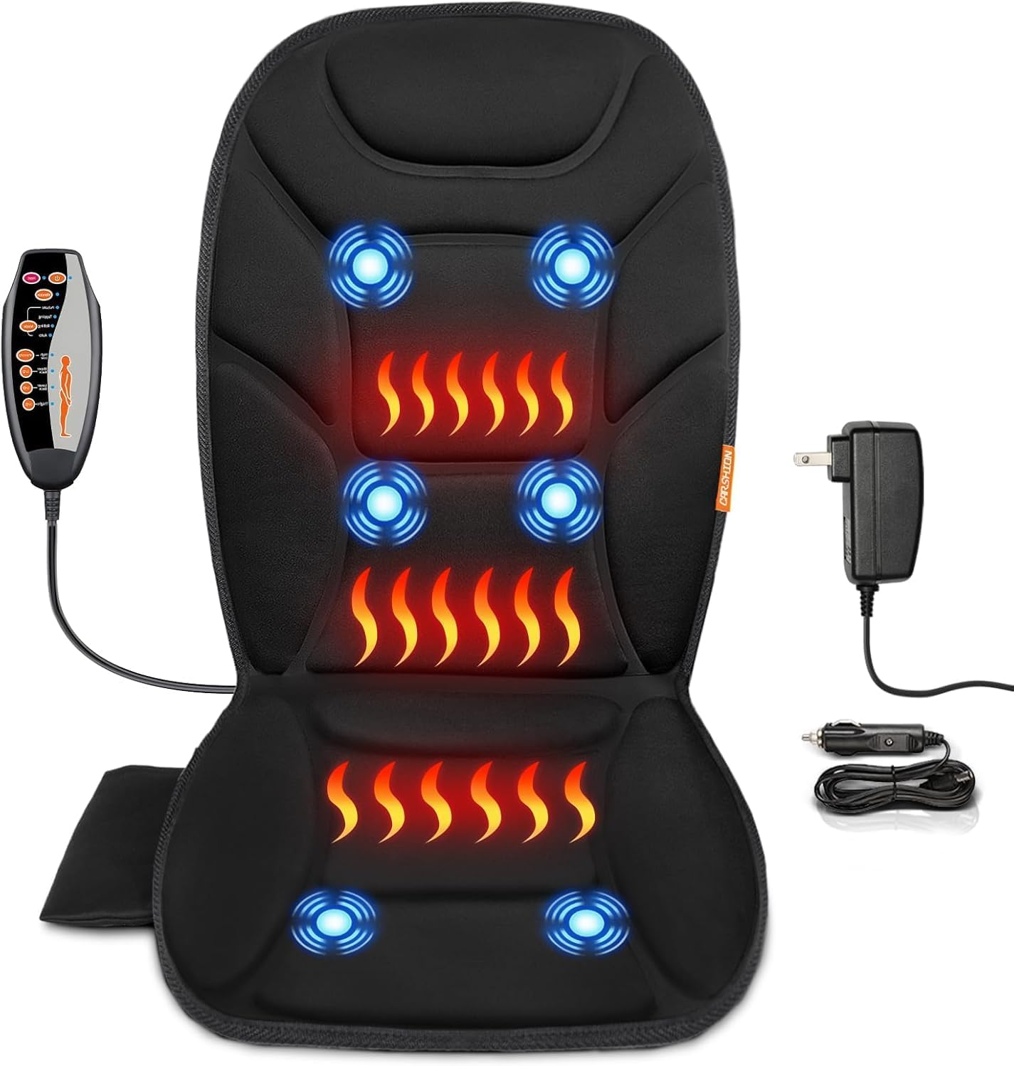 Massage Seat Cushion with Full Back Thighs Heat Back Massager with 3 Heating Pads 6 Vibrating Motors