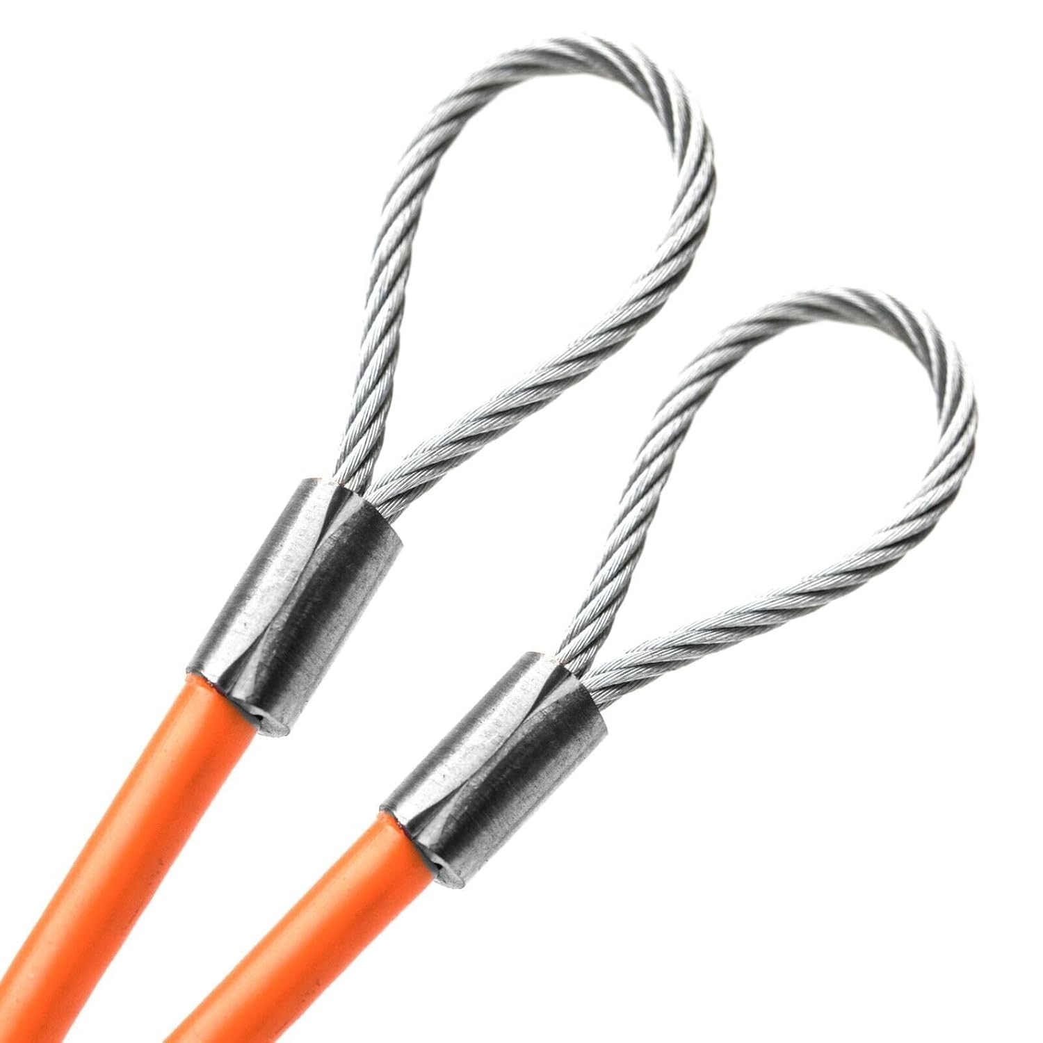 75ft Made to Order in USA Camping Cable with Two End Loops Galvanized Steel Wire Rope 1/8" Vinyl Coated to 3/16", Aluminum Sleeves (75 feet, Orange)