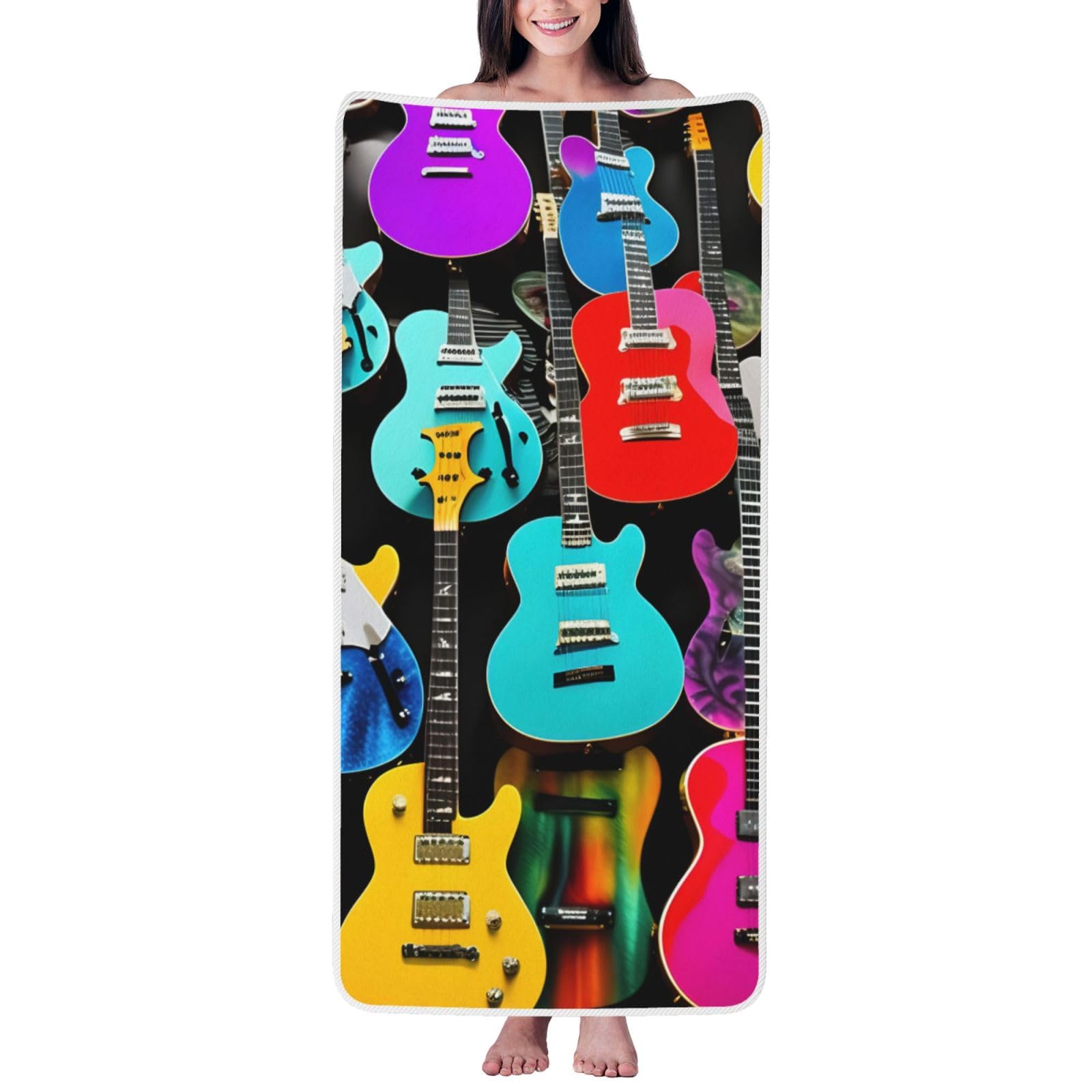JBJGKHLP Colorful Guitars Print Women Men Couples Coral Velvet Bath Towel Ultra-Soft For Home Bathroom Travel