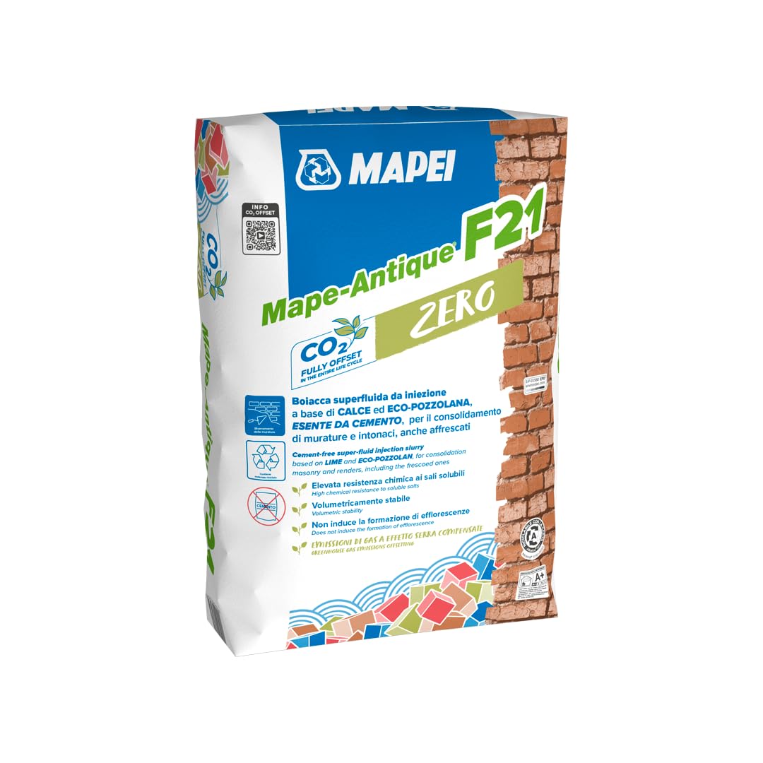 MAPEI Mape-Antique F21 ZERO, Malta da Iniezione Superfluida a Base di Calce ed ECO-POZZOLANA, Consolidamento Murature e Intonaci Affrescati, Resistente ai Sali