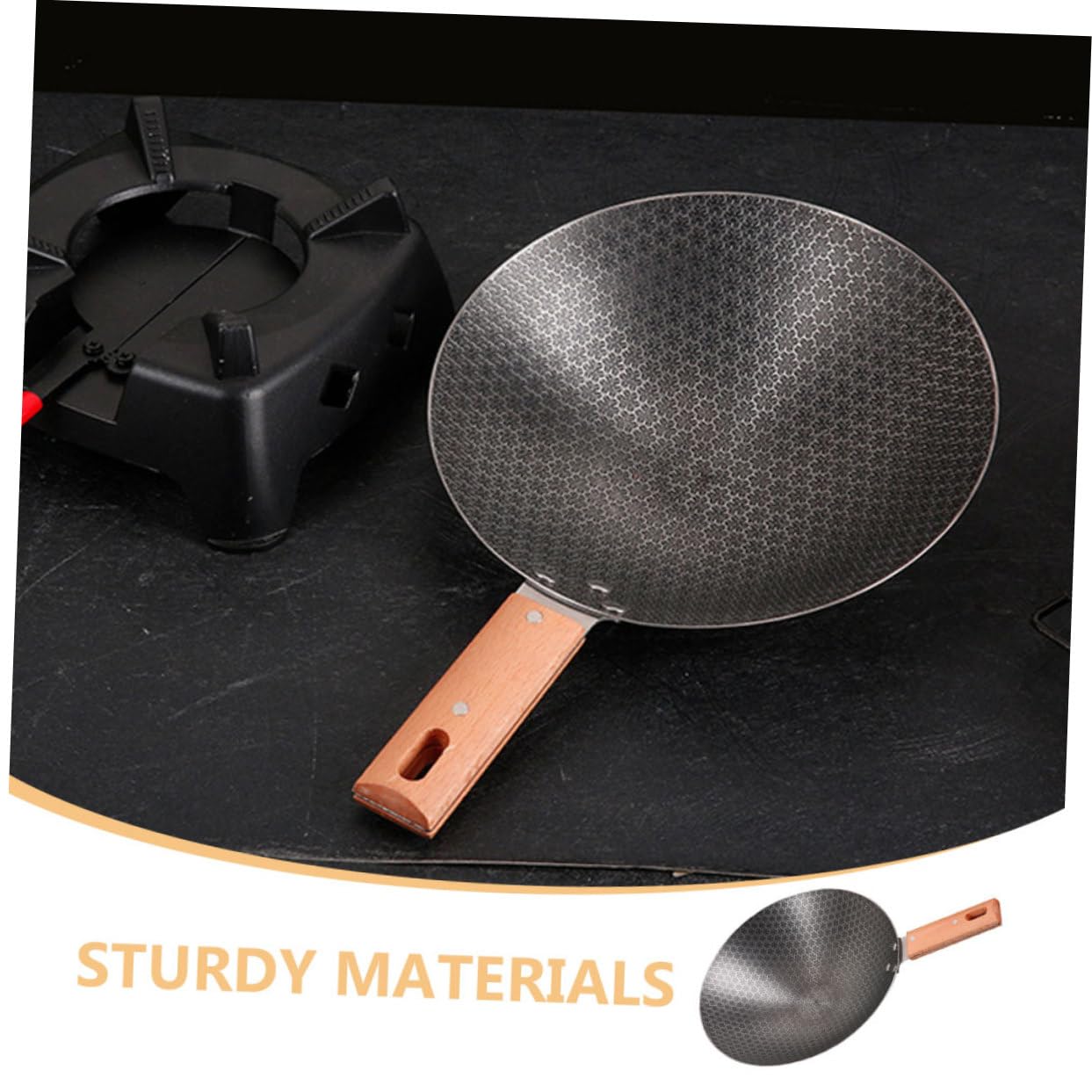 Piccolo Wok Rotondo in Ferro Manico in Legno Stile Giapponese