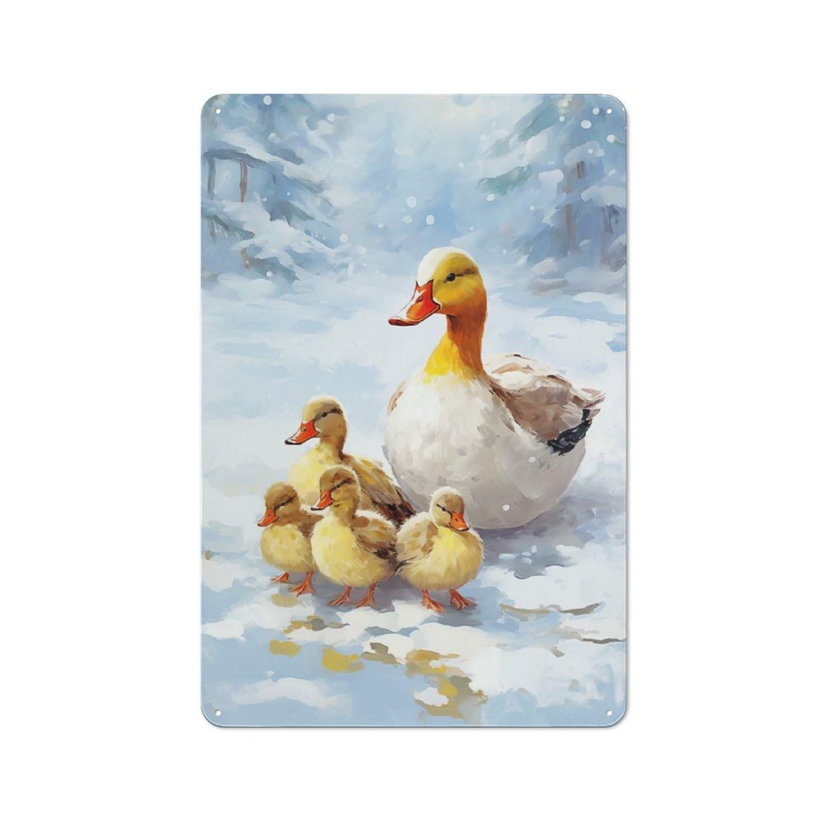 Junmoney Christmas Duck Family Tin Wall Plaque 30X20cm With For Hallway Wall, For Home Interiors, Feature Walls And Decorative Displays