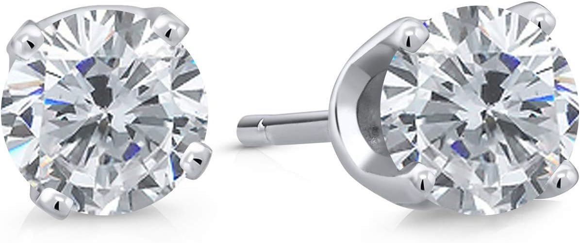 Gem Stone King 14K White Gold Lab Grown Diamond Stud Earrings For Women Men | 0.20 Cttw | Round E-F Color | VVS-VS Clarity
