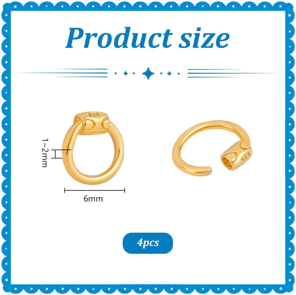 PH PandaHall 4pcs Sterling Silver Locking Jump Rings, 6mm Golden Crimp Jump Rings 18 Gauge Round O Ring Connector Chainmail Ring for DIY Bracelets Necklaces Pendants Chain Choker Making - Image 4