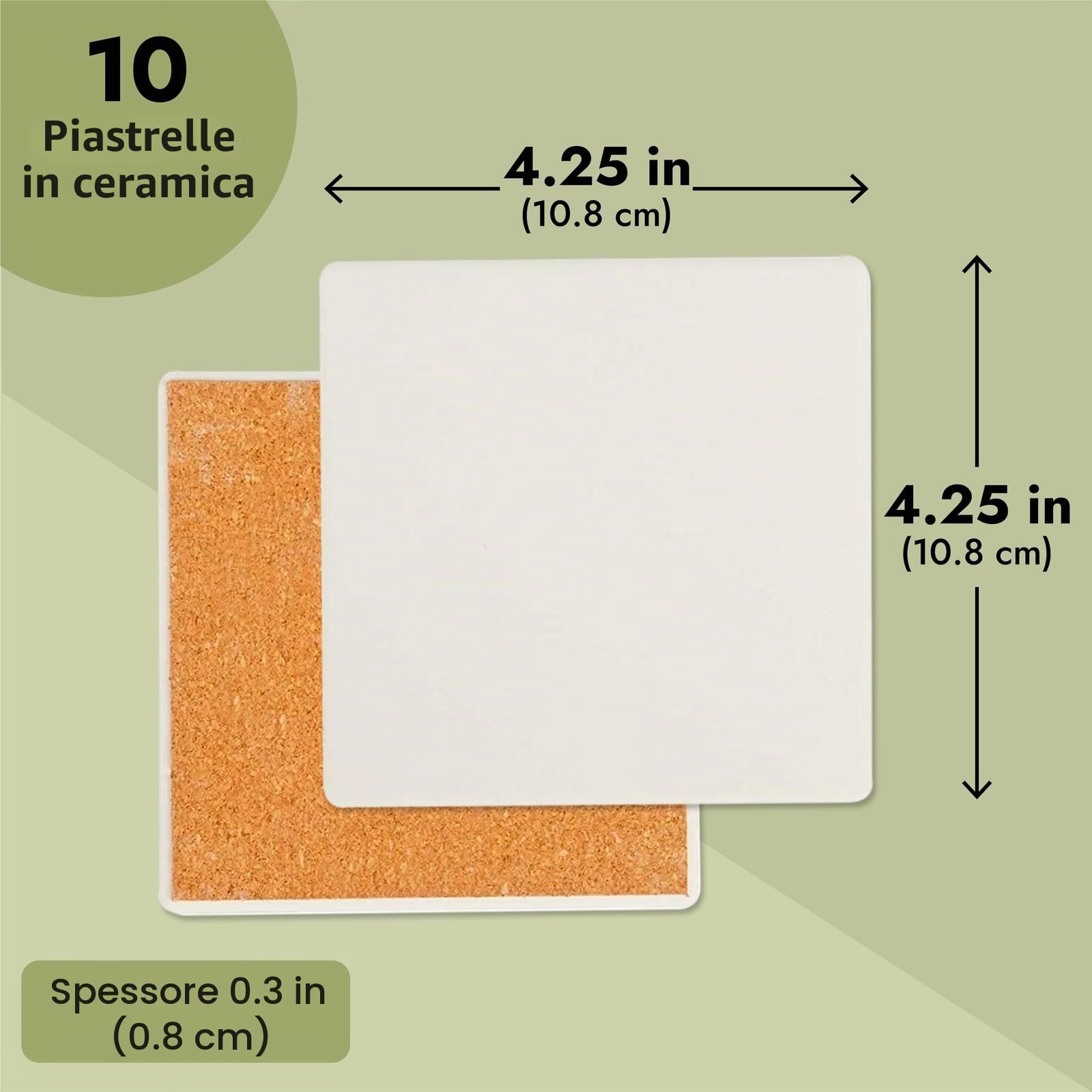 Piastrelle in ceramica vuote per artigianato, sottobicchieri fai da te, non smaltati (bianco, 4 in, 10 pezzi)