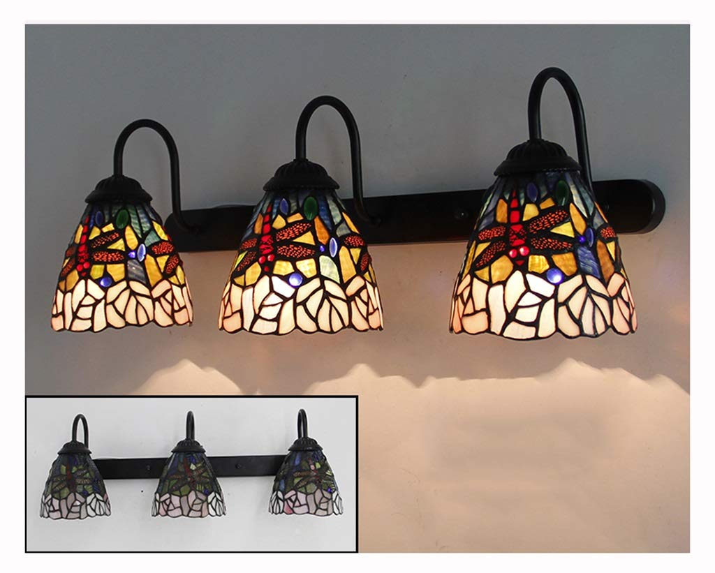 Aioneer Tiffany Style Wall Light, Wall Lamp Tiffany Style Mediterranean Stained Glass Wall Light, Corridor Aisle Bedroom Sconces, Iron Base, E27, Max 60W,F-F