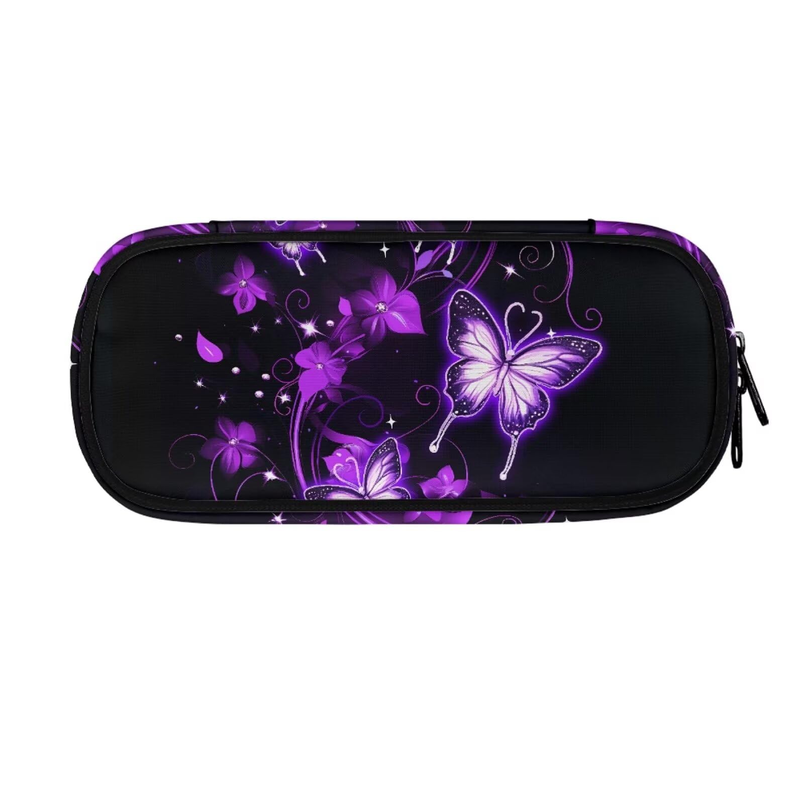 ASQVTIFE Teens Girls Pencil Case for School Purple Butterfly Pencil Pouch with 2 Compartments for Kindergarten Elementary Middle School Marker Organizer Case — image 1