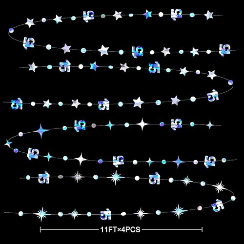 Miniatura 2 de Decoraciones iridiscentes de cumpleaños número 15 con lunares circulares y estrellas, guirnalda metálica para colgar en el fondo para niñas y niños,