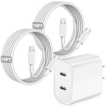 iPhone Charger,Dual Port USB C iPhone Charger Fast Charging Block,Super Fast Apple Double Type C Wall Chargers,2Pack 10FT Quick USB C Lightning Cable for iPhone 14 Pro Max/13 Pro/12/11/MiNi/XS/XR/8/SE