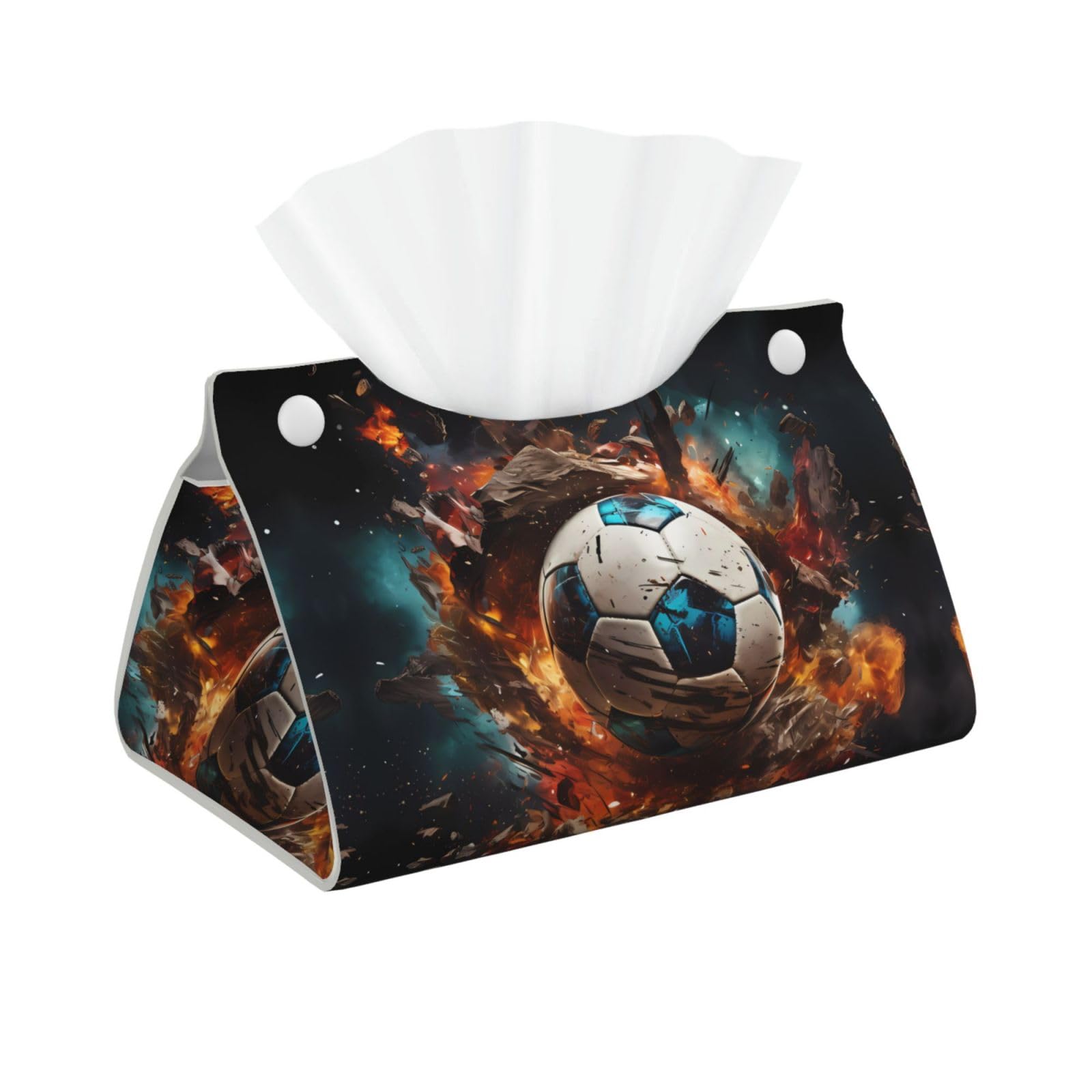 Firecracker Soccer Rectangular Leather Tissue Box Cover, Folding Facial Tissue Holder Dispenser for Car