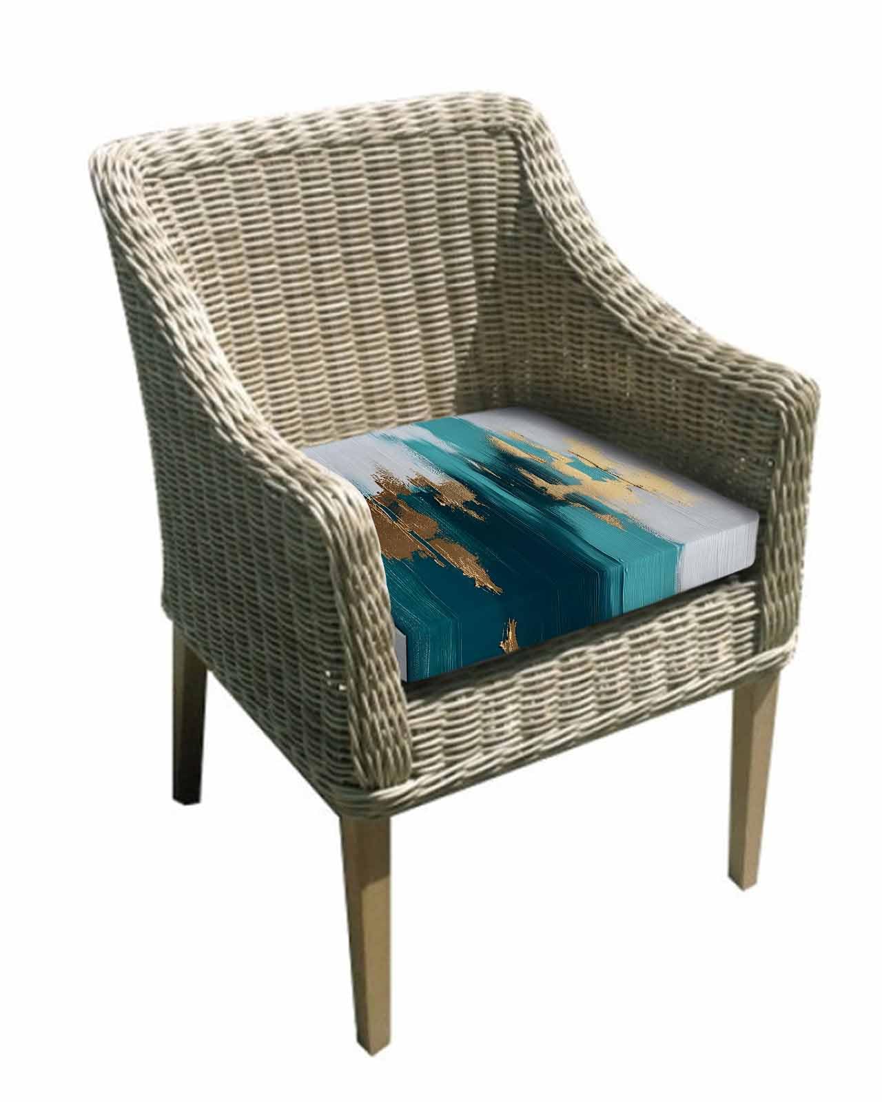 2 Pack Abstract Teal Green Waterproof Cushion Covers with Ties, Outdoor Patio Chaise Lounge Chair Seat Cushion Slip Covers Replacement(Only Cover) White Gold Textured Art 22