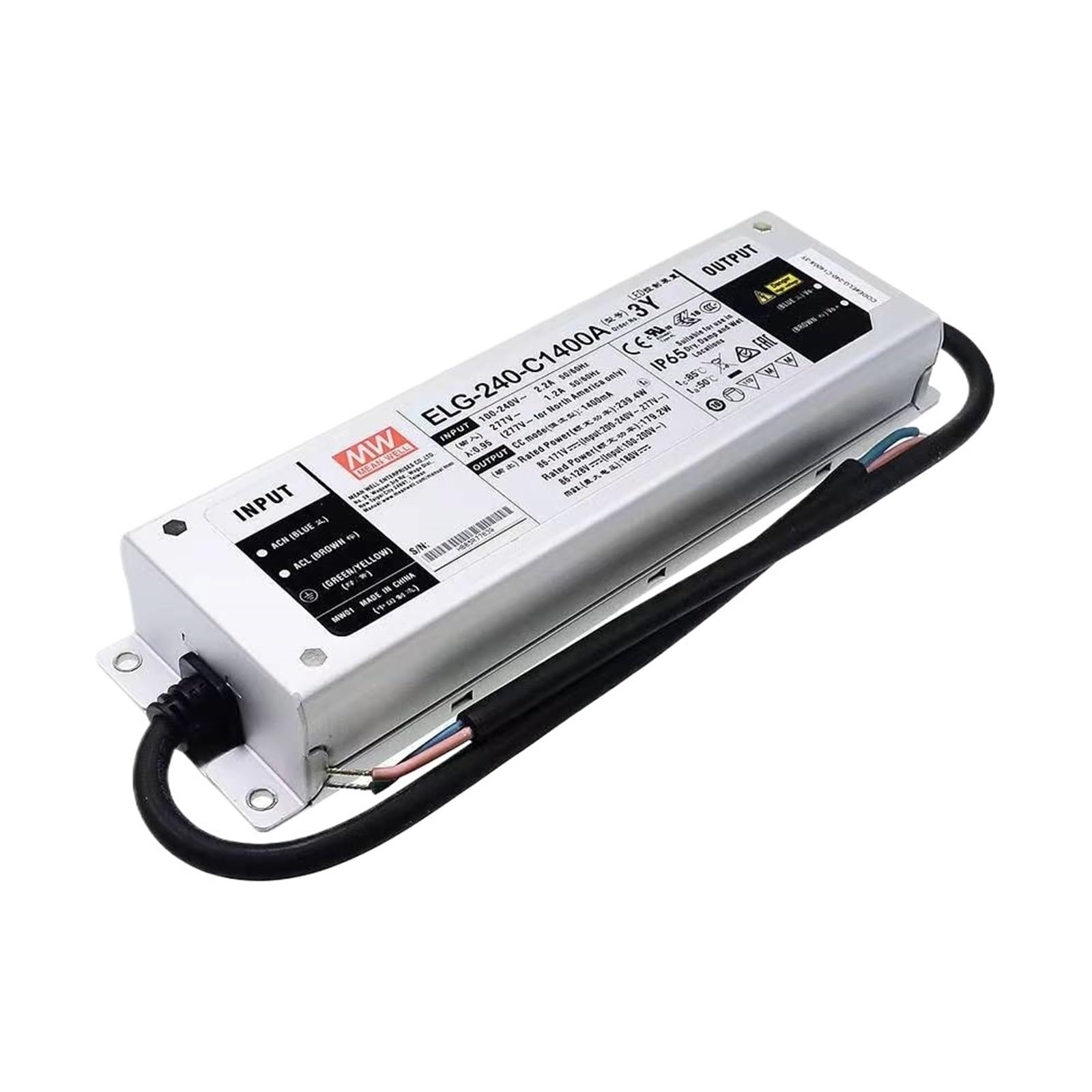 Fcarumiqp Elg-240-C1400a-3Y Elg-240-C700/1050/1400/1750/2100A-3Y Single Output With Pfc Function Constant Current Led Lighting Driver Ip67(Elg-240-C1400a-3Y)
