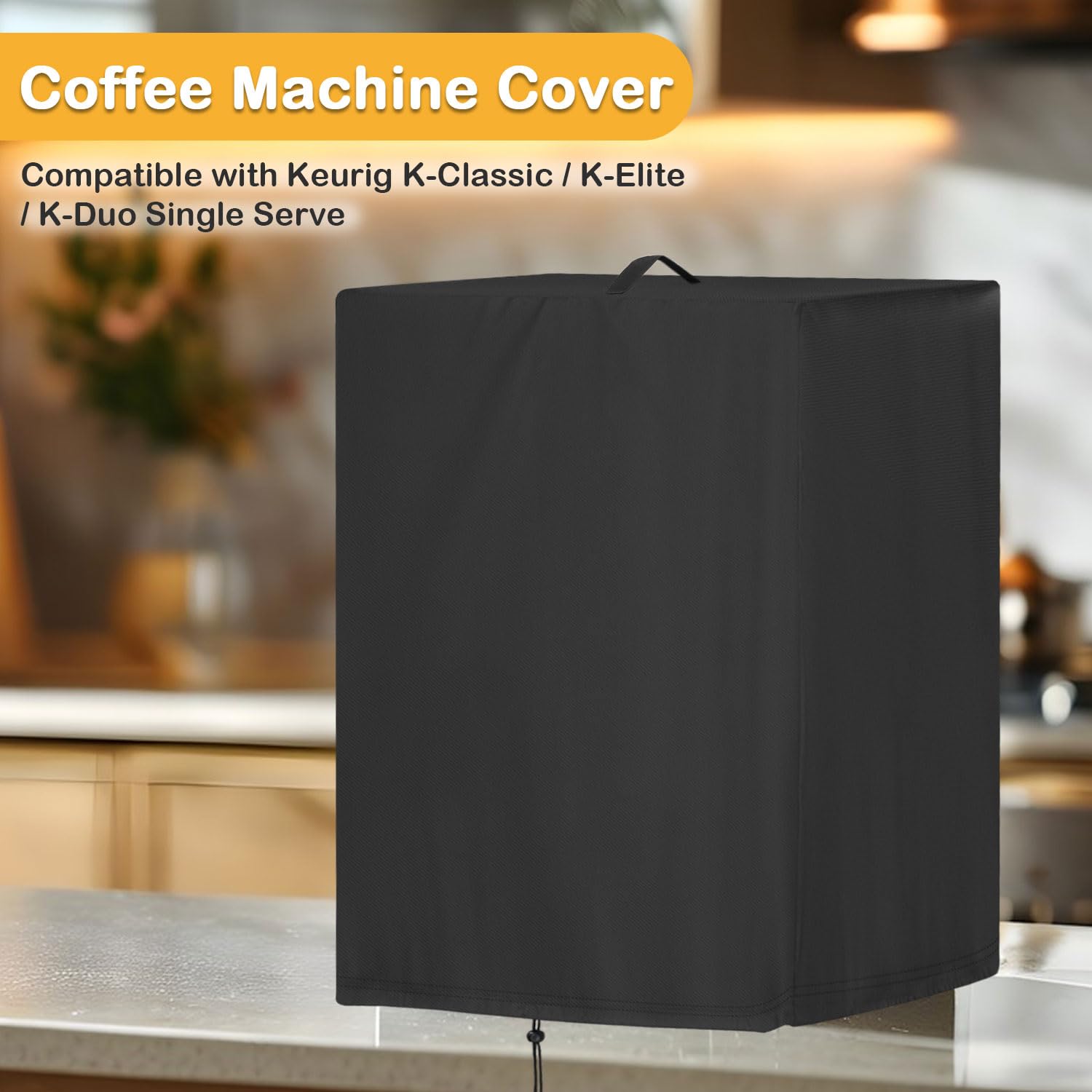 Letsteel Dust Cover Compatible with Keurig Single Serve Coffee Maker, 420D Cup Pod Coffee Maker Machine Cover for Home Office, Black