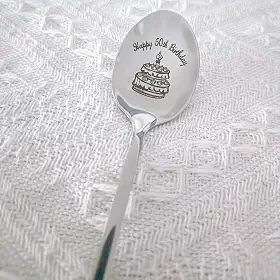 Colher de presente de aniversário de 50 anos para mulheres e homens, presente de feliz aniversário de 50 anos, presente para papai, irmã, 50 anos, presente de aniversário para avó, colher de sobremesa