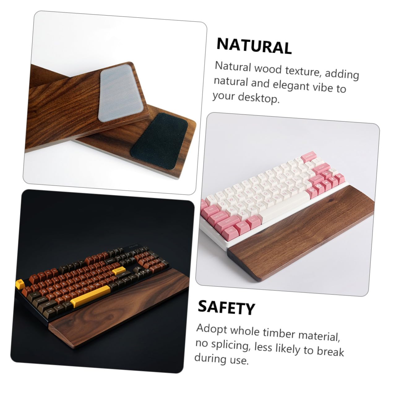 Handgelenkauflage aus Walnussholz 300x80mm für Tastatur | Massivholz, Ergonomische Form, Kaffeefarbene Oberfläche, Feine Verarbeitung