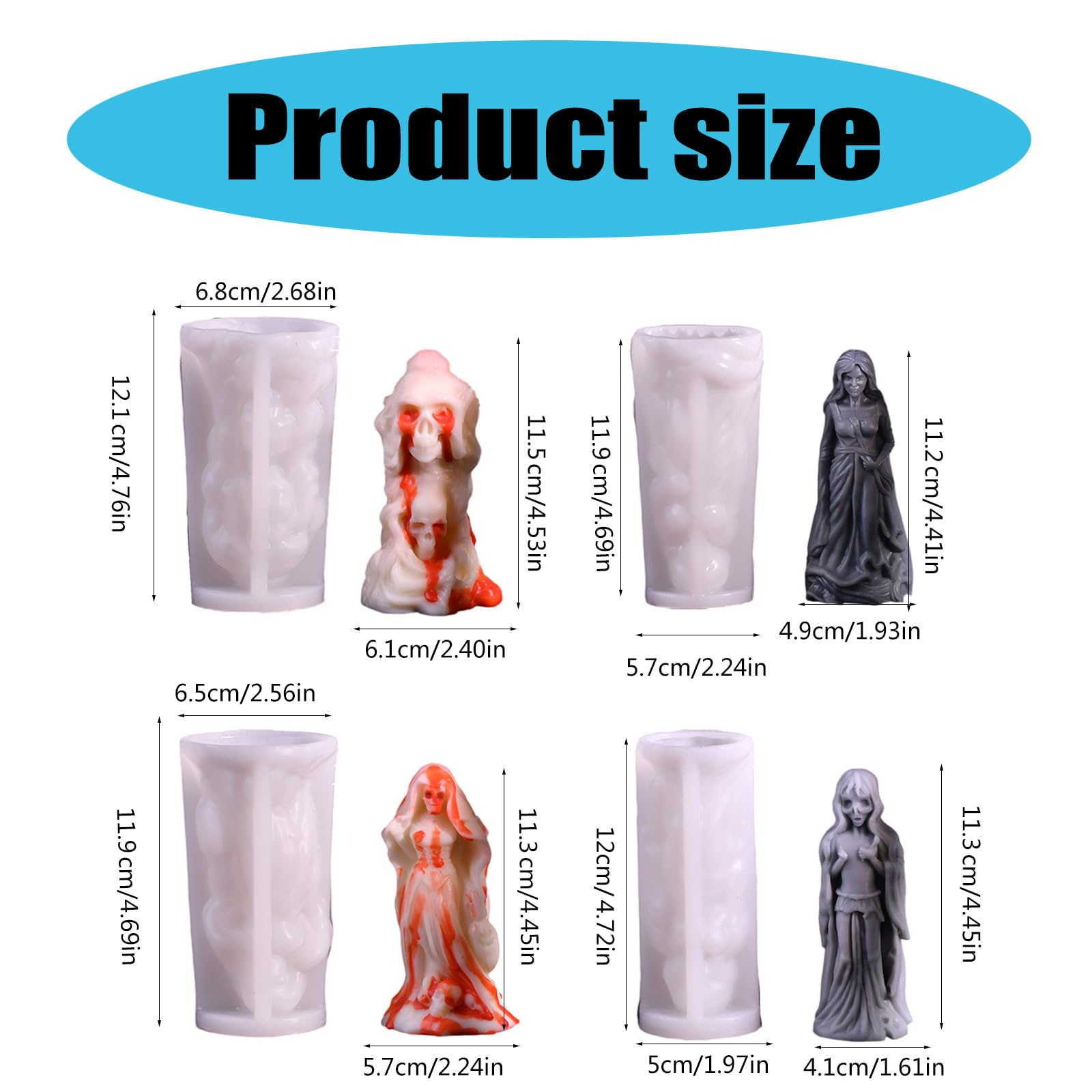 Generisch 4 moldes de silicona para velas, jabón, Halloween, fiestas de Halloween, decoración de novia