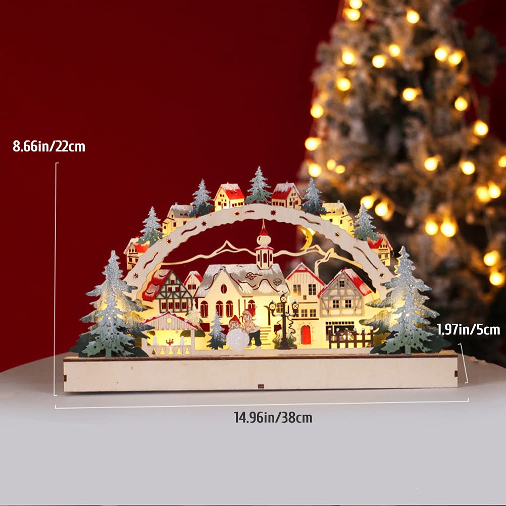 Generic Décoration de village de Noël à LED, maison de Noël, arche lumineuse à LED, détaillée et décorative, pour décorations de village de Noël, fabriquée en bois, 38 x 5 x 22 cm
