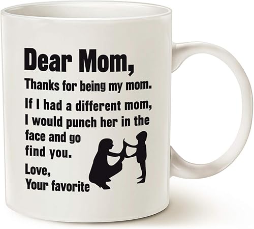 MAUAG Taza de café divertida para el día de la madre para mamá, querida mamá, gracias por ser... amor, tus mejores regalos favoritos para mamá taza