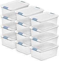 Sterilite 12-Pack 15 Qt Clear Latching Storage Bins - Stackable Under Bed Boxes for Closet, Office & Garage