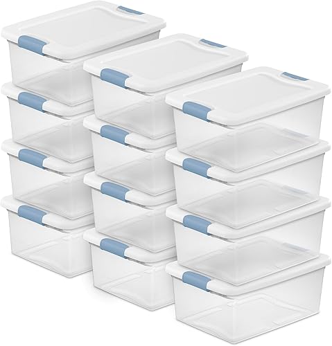 Vista 76 de Sterilite - Caja de almacenamiento de 6 cuartos de galón con tapa y pestillo, contenedor apilable de plástico para organizar zapatos en estantes