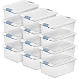 12-Pack Latching Box, Under Bed Storage Bins with Lids, Clear Plastic, 15 Quart - Heavy-Duty Organizing Containers for Closet, Bathroom, and Office