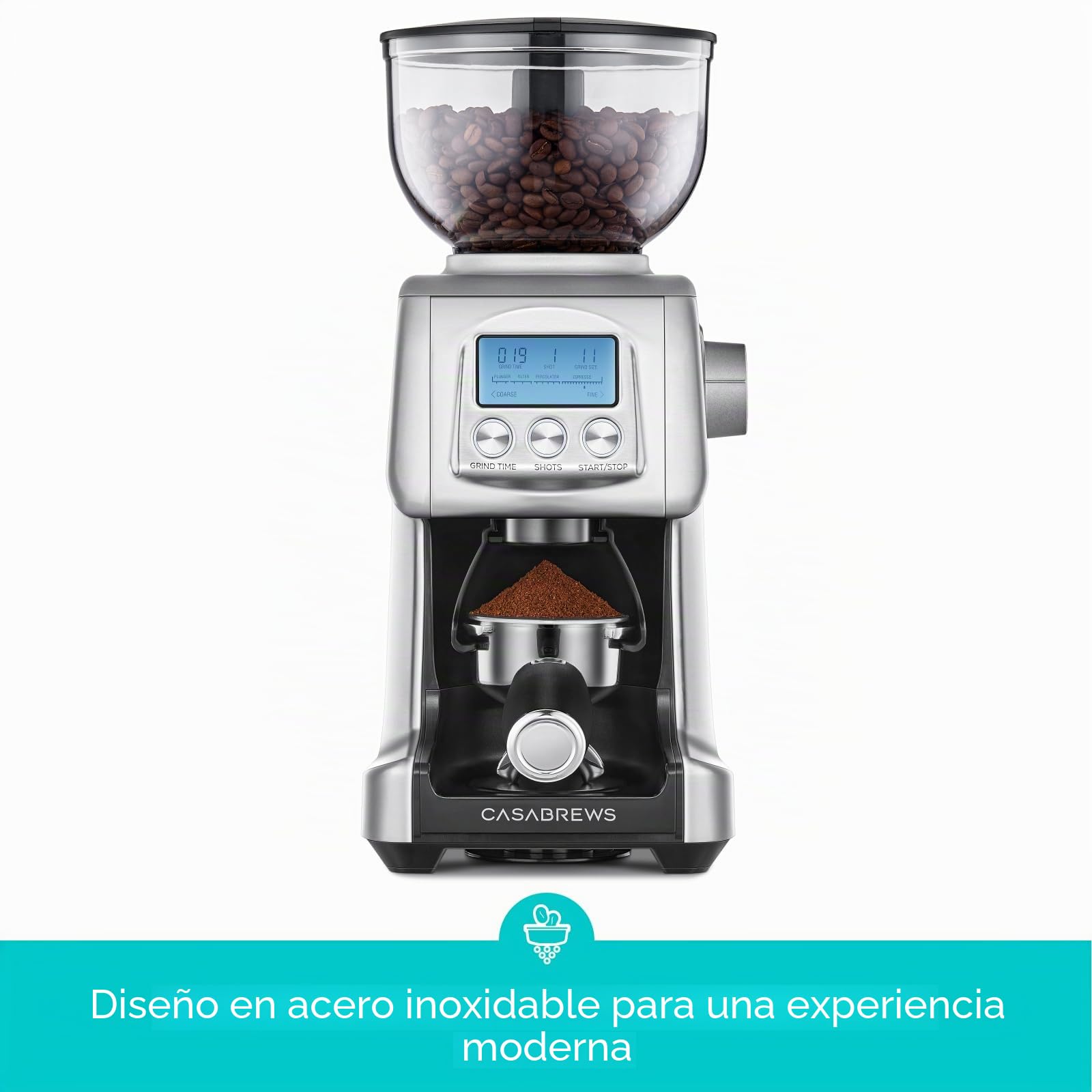 CASABREWS Molinillo de Café Eléctrico con 77 Niveles de Molido, Muelas Cónicas de Acero Inoxidable, Soporte Desmontable y Contenedor, Ajuste de Espresso a Prensa Francesa