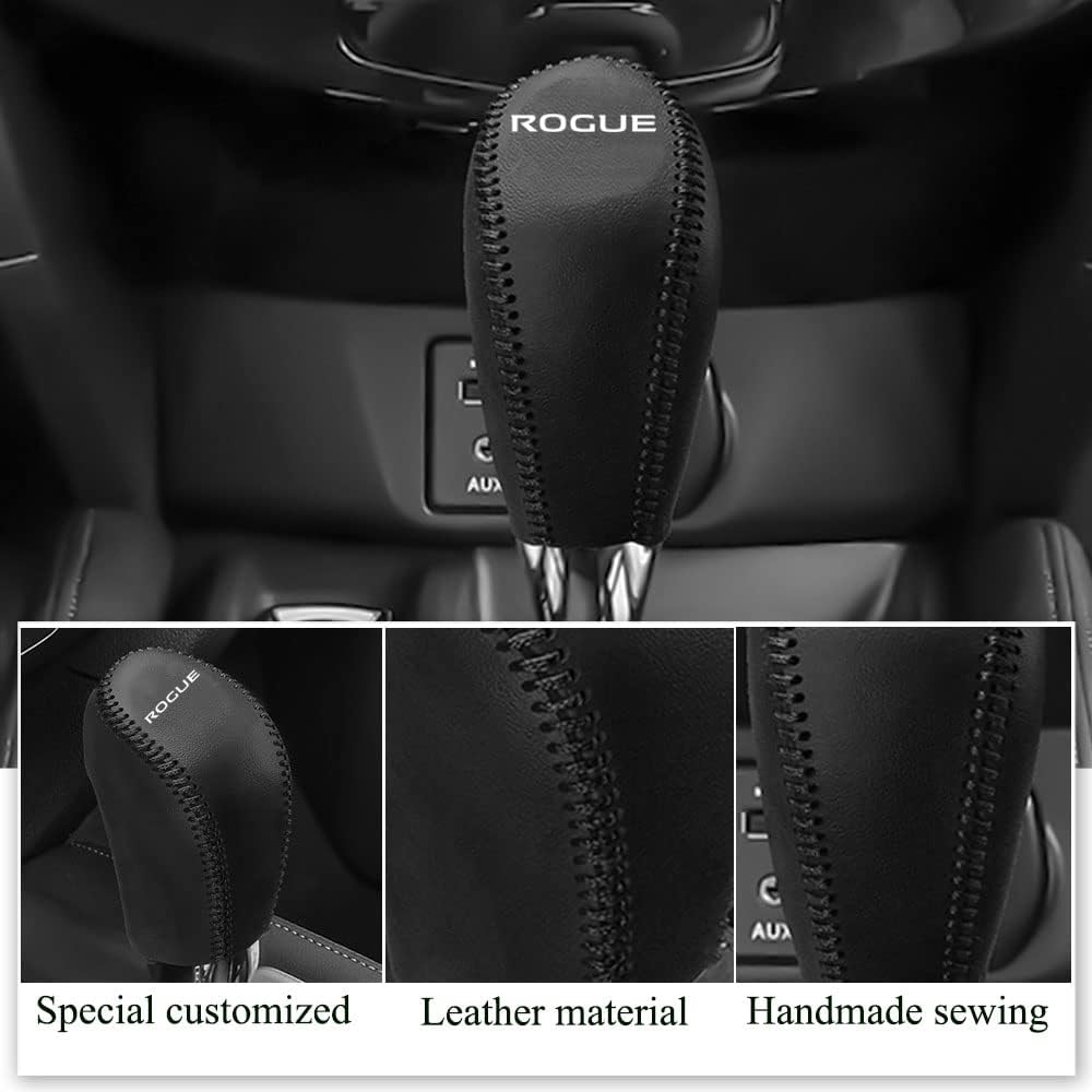 XITER Automatic Gear Shift Knob Cover Leather Boots Shift Lever Protector Trim for Nissan Rogue 2017-2020 Rogue Sport 2017-2022 Interior Accessories(Black Stitches)