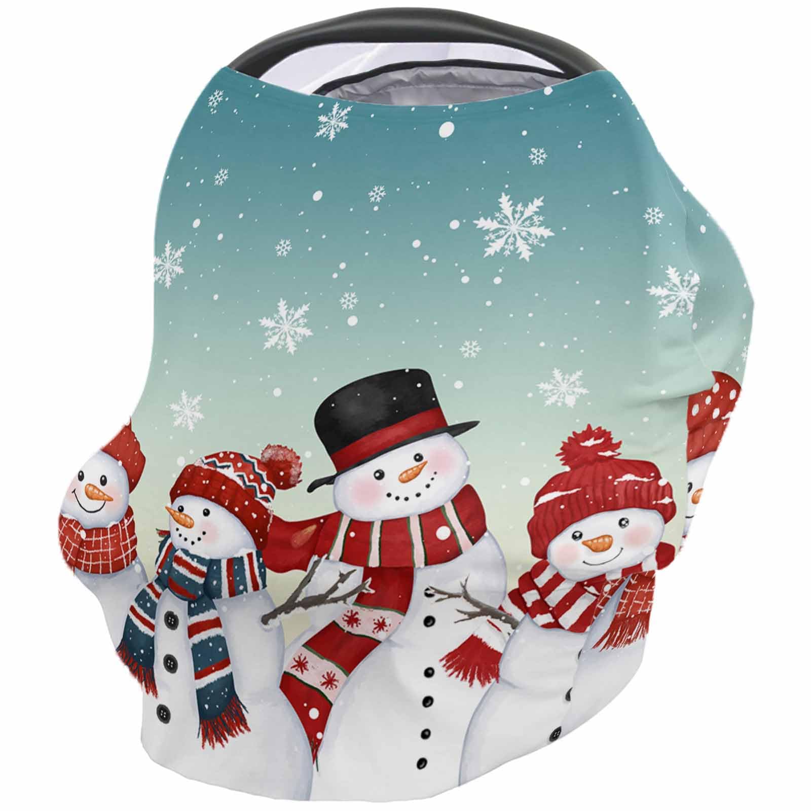 Nursing Cover for Breastfeeding Scarf, Xmas Snowman Falling Snowflake Blue Yellow Gradient Baby Car Covers Super Soft Multi Use for Canopy Shopping Cart Cover Blanket Stroller Cover