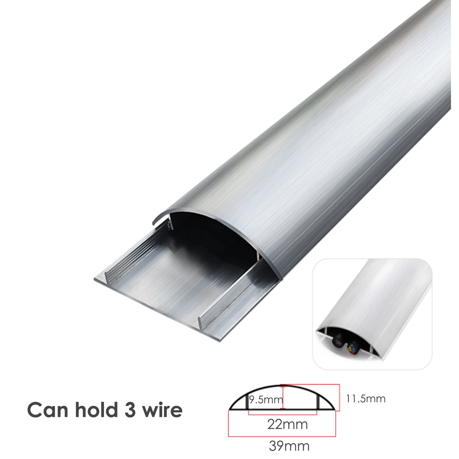 SRNSAEB Gestione del Cavo Elettrico Copricavi for Cavi da Pavimento for Porte, Canaline for Cavi in ​​Alluminio, Protezioni for Cavi da Pavimento Lunghe 1 M/3,3 Piedi, Possono Contenere 3 Cavi