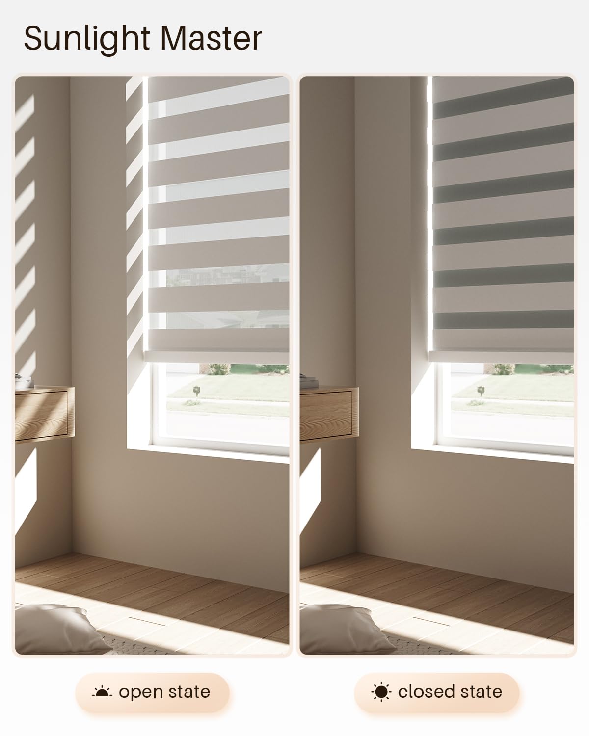 Tende Zebra Intelligenti per Finestre, Tende Elettriche Alexa con Telecomando, Tende Automatiche per Finestre Interne con Filtraggio della Luce e Protezione della Privacy (80L x 183A cm