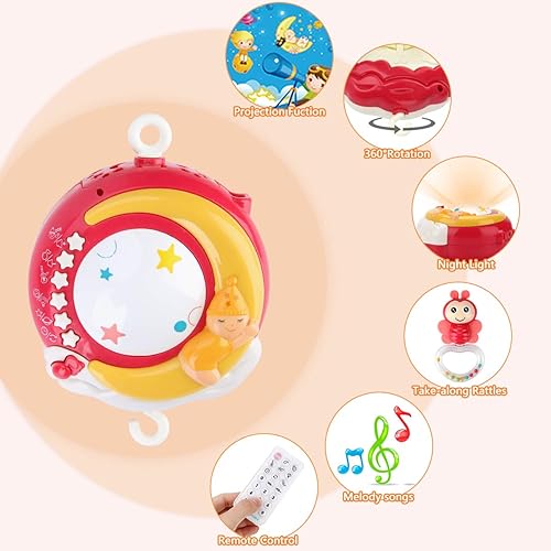 Miniatura 2 de Mini Tudou Juguetes musicales para cuna móvil para bebés con proyector y luz, función de temporizador, cuna móvil con control remoto con caja de