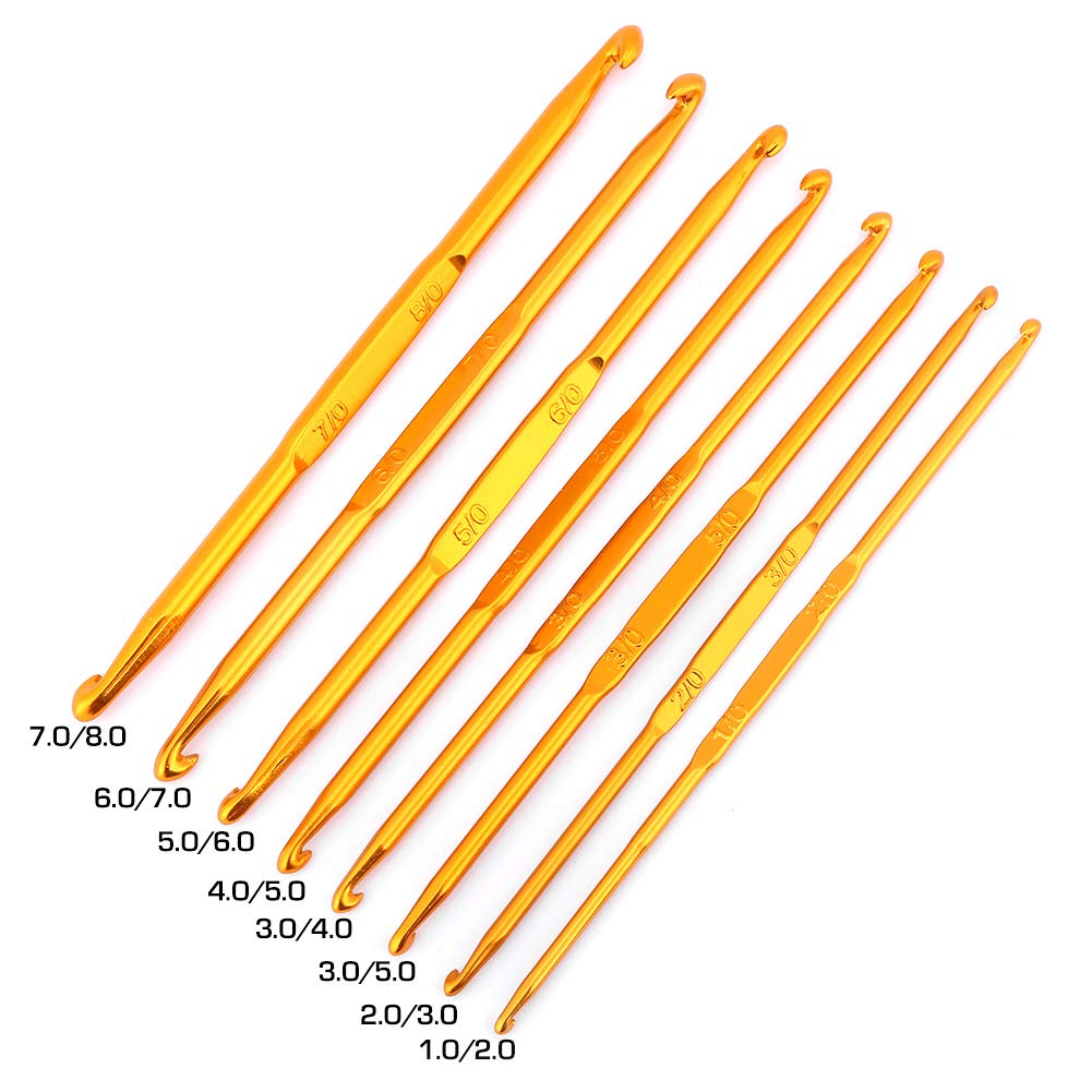 8PCS Crochet Hooks,Golden Alumina Double End Crochet Hook Knitting Needle Set Weave Craft for Arthritic Hands - Image 2