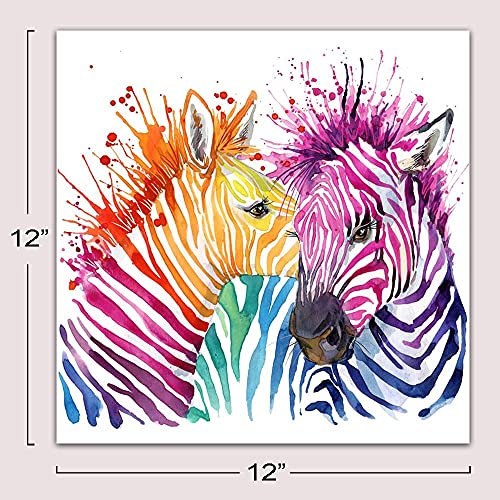 Qtespeii Colorful Zebra Canvas Wall Art Cute Animals Painting Prints Anime Poster For Bedroom Bathroom Living Room Modern Home Office Walls Decoration Kawaii Room Decor Framed 12X12 In 1 Pcs #TOP1