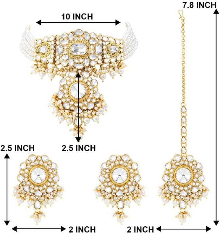 Aheli Traditional Gold Plated Kundan Choker Necklace Dangle Earring & Maang Tikka Ethnic Function Jewelry Set Gift for Women - Image 6